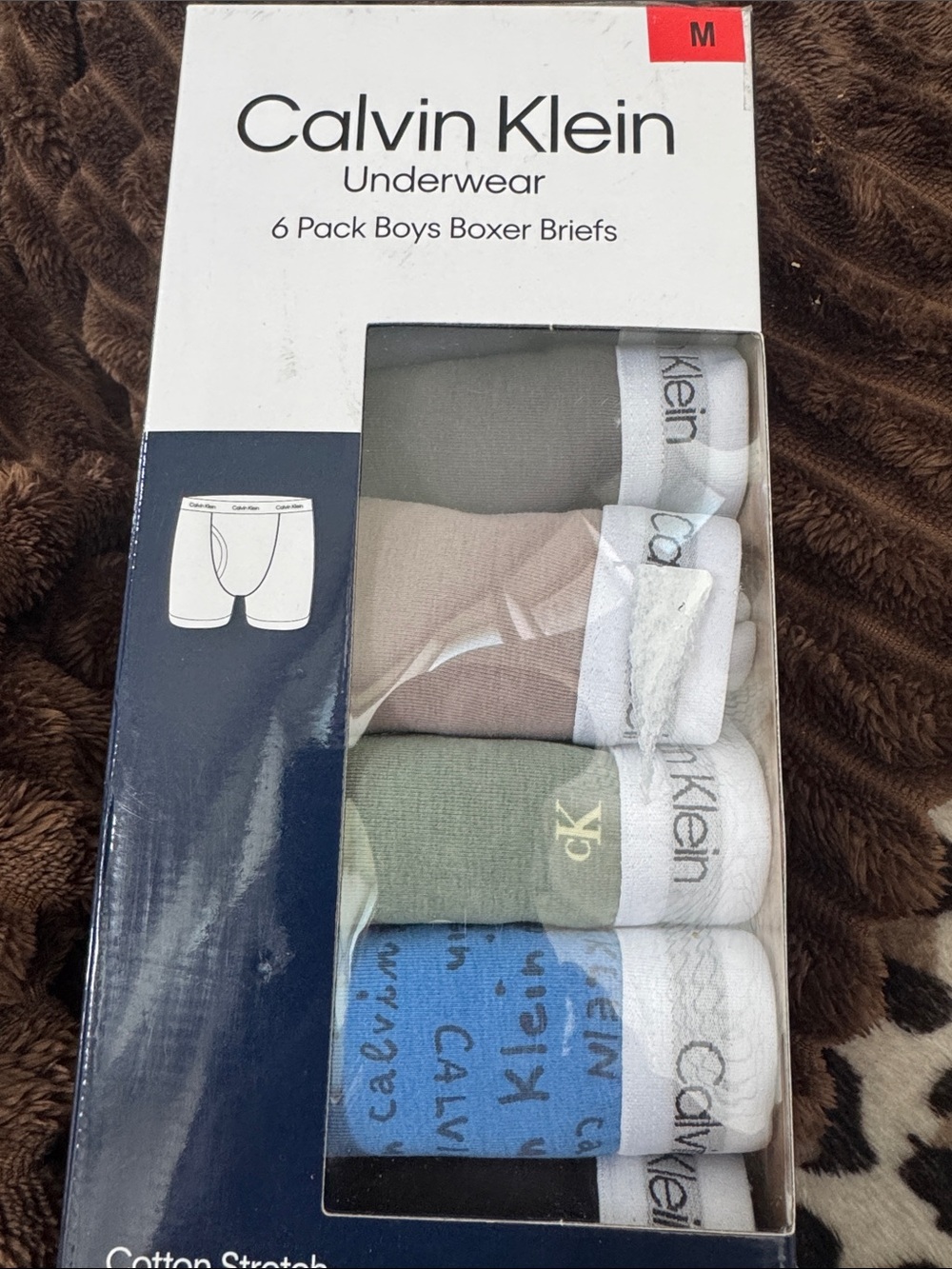 Calvin Klein Boys 6-Pack Boxer Briefs in Olive, Tan, Green, Blue
